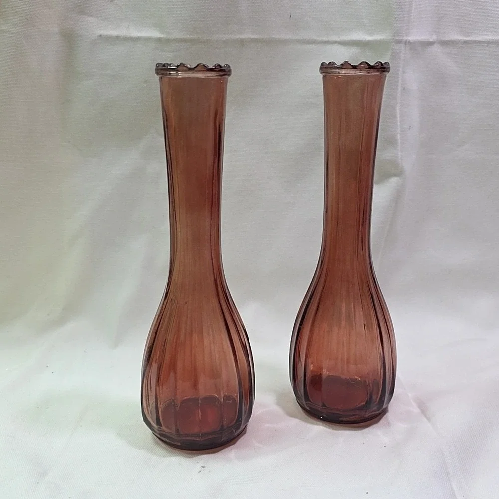 Vintage Jeannette Glass Pink Bud Vase Set Of 2 In Package